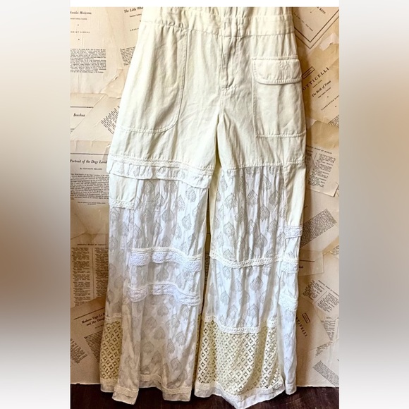 Free People Patchwork Overall Jumpsuit Crochet Lace Wide Legs Ivory - Picture 4 of 6